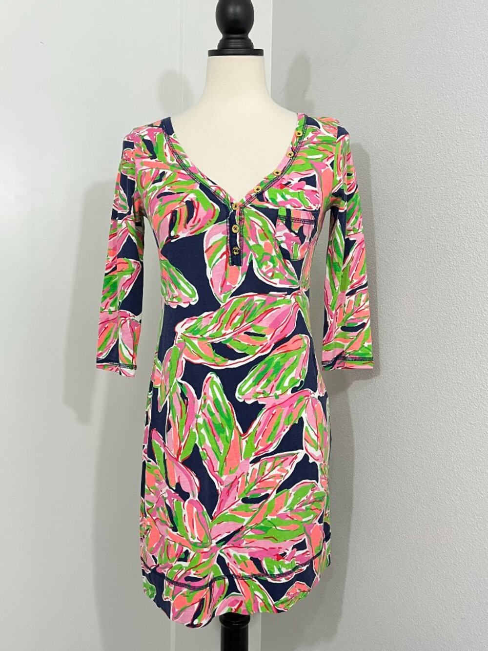Lilly Pulitzer XS Navy Green Pink In the Vias Palmetto Dress